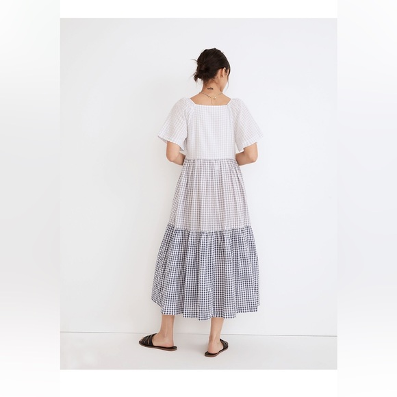 Madewell Patchwork Gingham Button Front Tiered Midi Dress, size XL - Picture 4 of 8